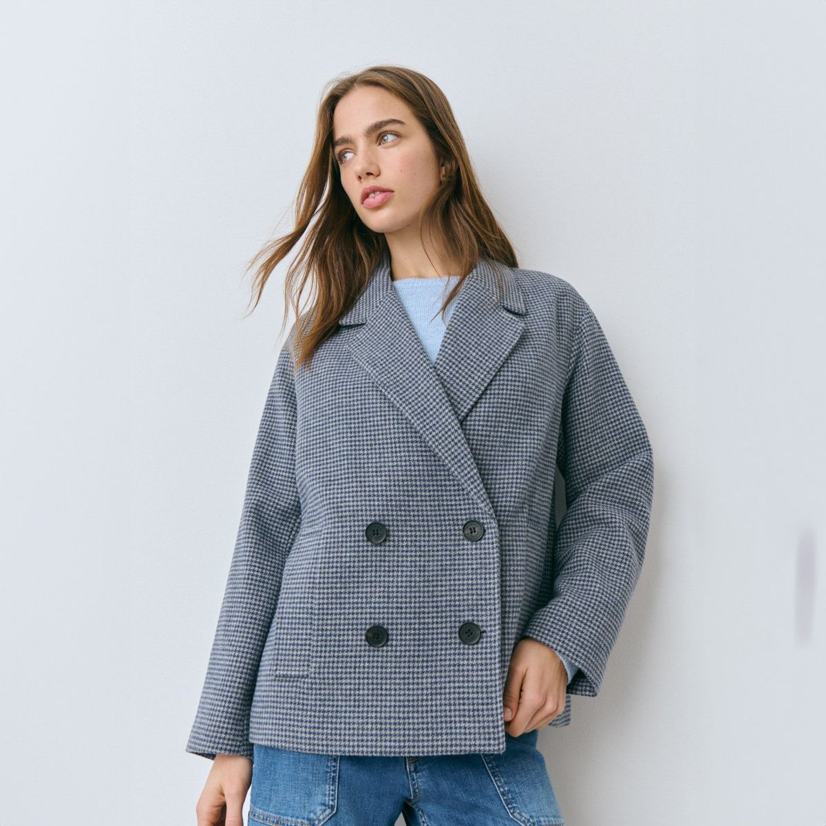 BROWNIE - Abrigo Corto Cuadritos Con Lana Carla Mujer Brownie