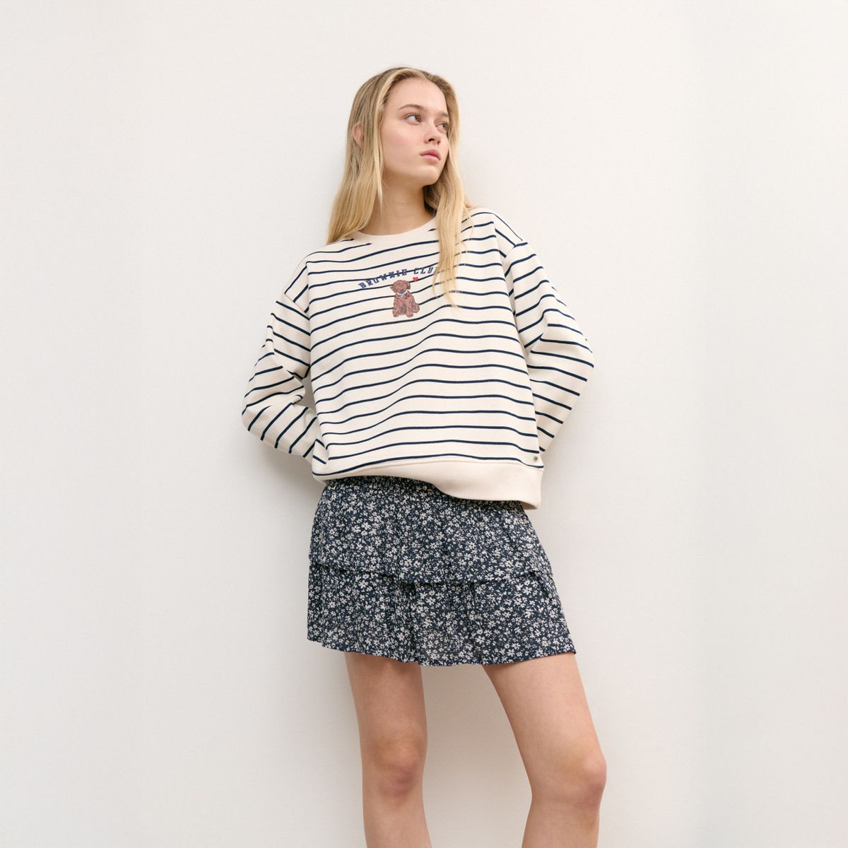 BROWNIE - Falda Volantes Estampado Flor Bicolor Mujer Brownie