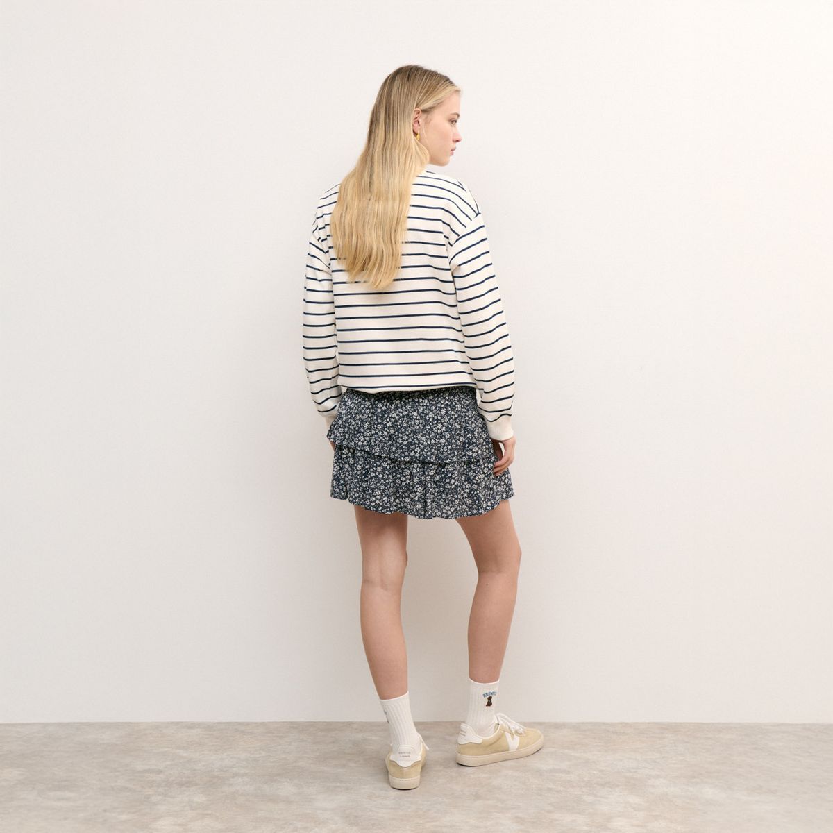 BROWNIE - Falda Volantes Estampado Flor Bicolor Mujer Brownie