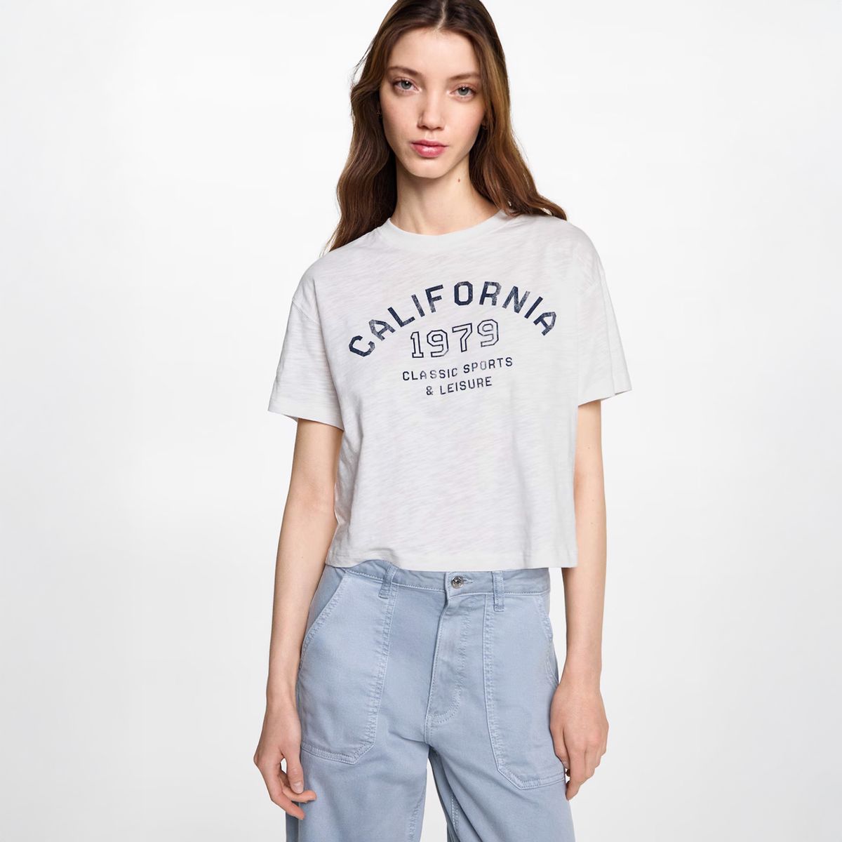 MANGO TEEN - Polera Crop Mensaje Mujer Mango Teen