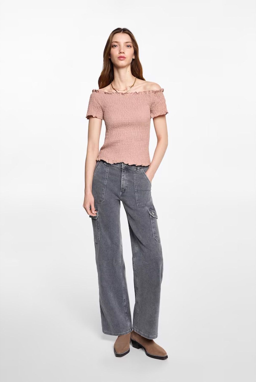 MANGO TEEN - Top Hombros Descubiertos Drapeado Mujer Mango Teen