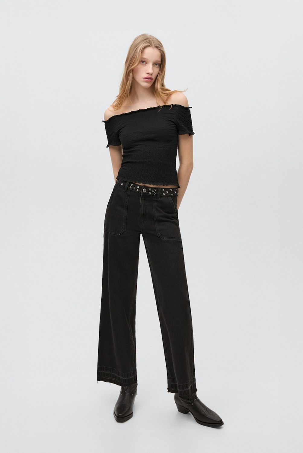 MANGO TEEN - Top Hombros Descubiertos Drapeado Mujer Mango Teen