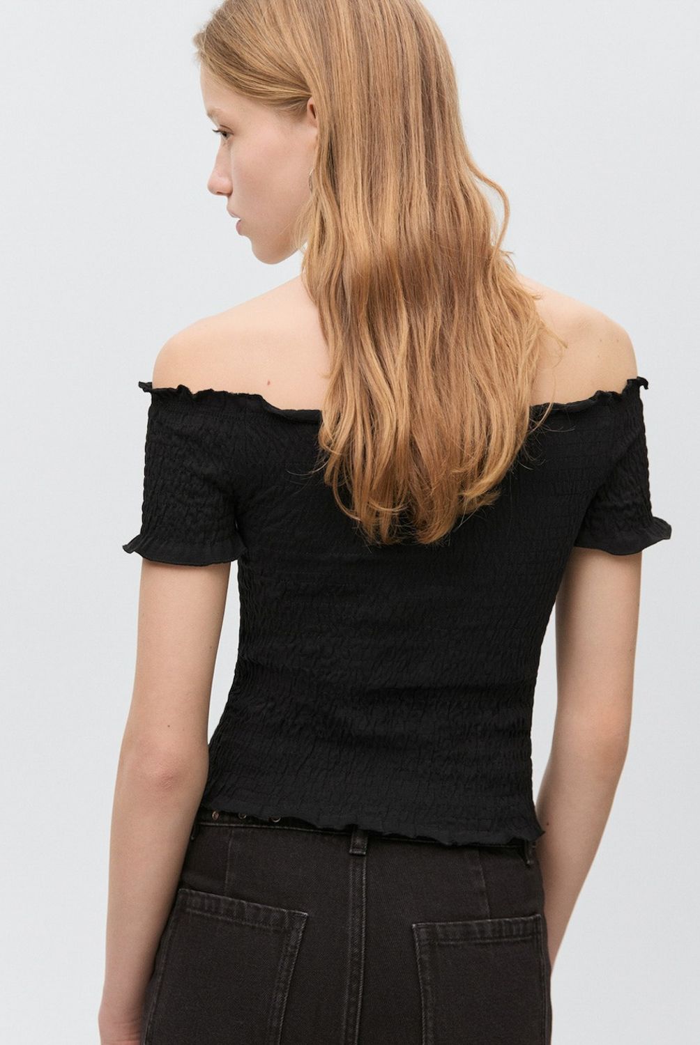 MANGO TEEN - Top Hombros Descubiertos Drapeado Mujer Mango Teen