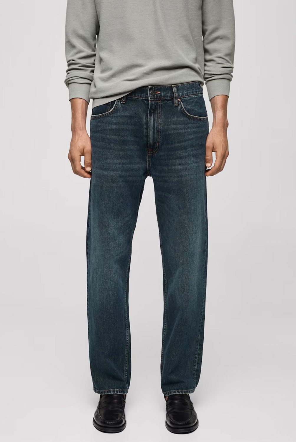MANGO MAN - Jeans Straight Fit Lavado Oscuro Desgastado Hombre Mango Man