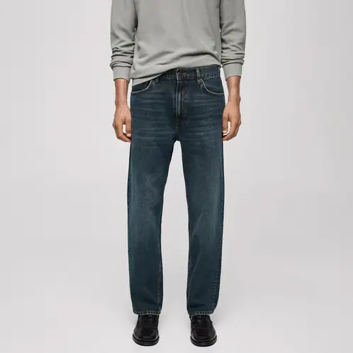 MANGO MAN - Jeans Straight Fit Lavado Oscuro Desgastado Hombre