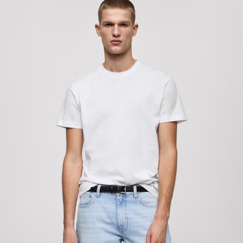 MANGO MAN - Polera Cherlo Manga Corta 100% Algodón Cuello Redondo Hombre Mango Man