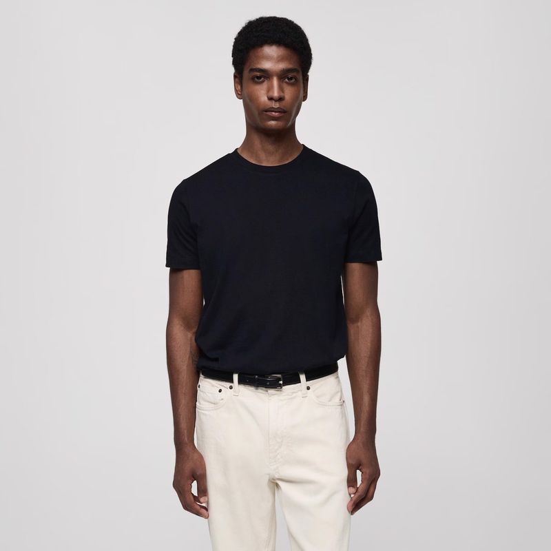 MANGO MAN - Polera Cherlo Manga Corta 100% Algodón Cuello Redondo Hombre Mango Man