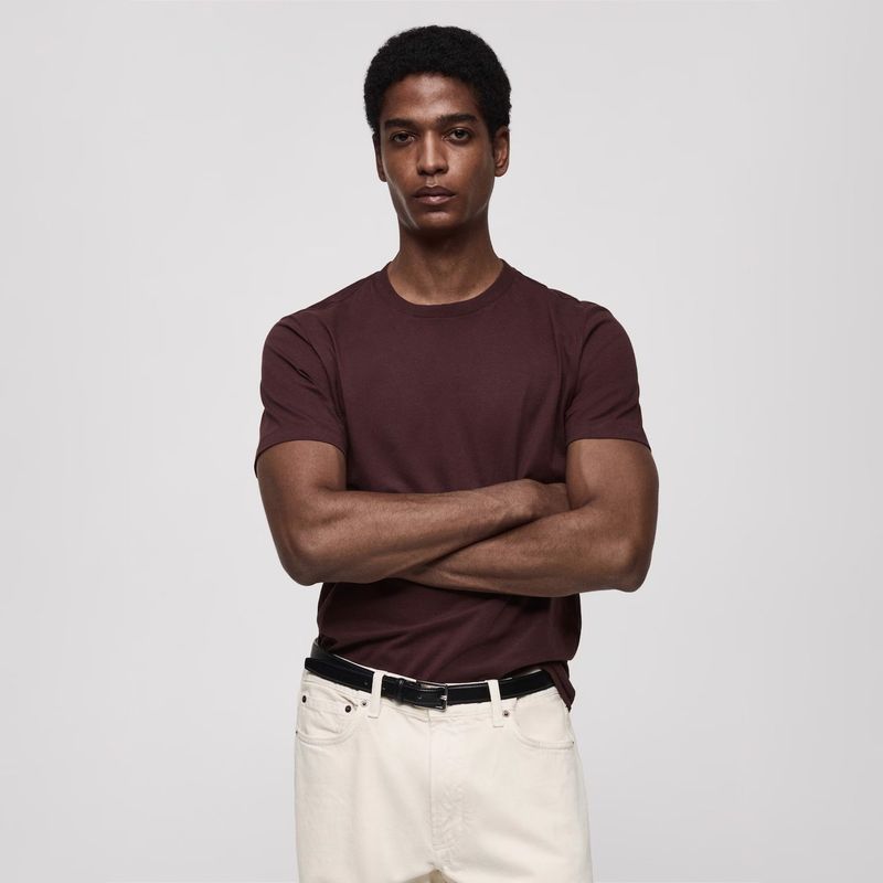 MANGO MAN - Polera Cherlo Manga Corta 100% Algodón Cuello Redondo Hombre Mango Man