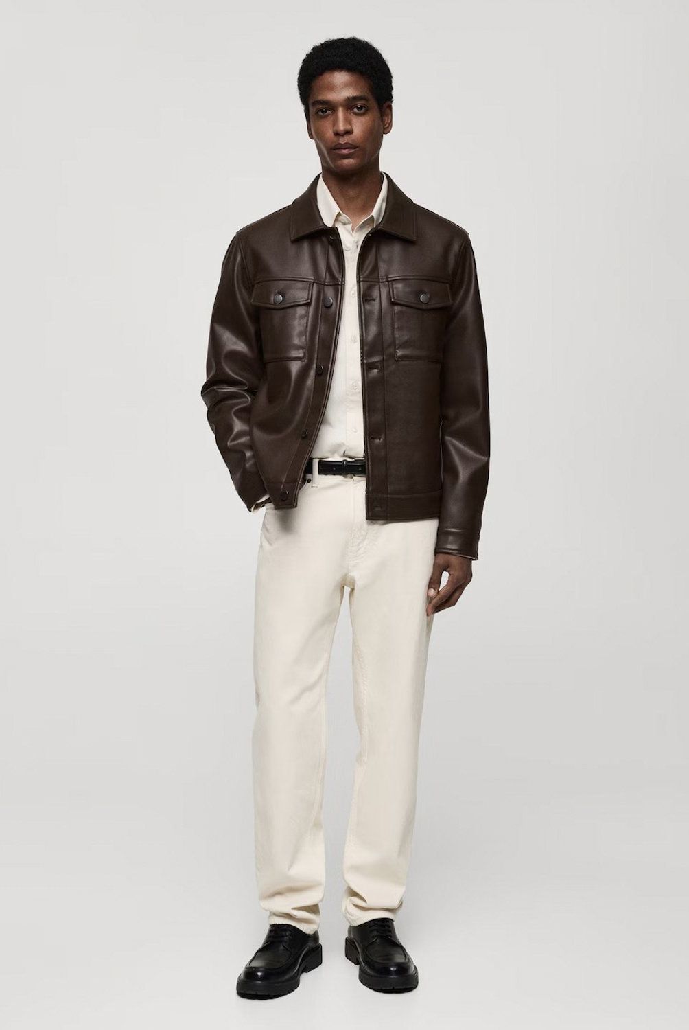 MANGO MAN - Chaqueta Efecto Piel Bolsillos Hombre Mango Man