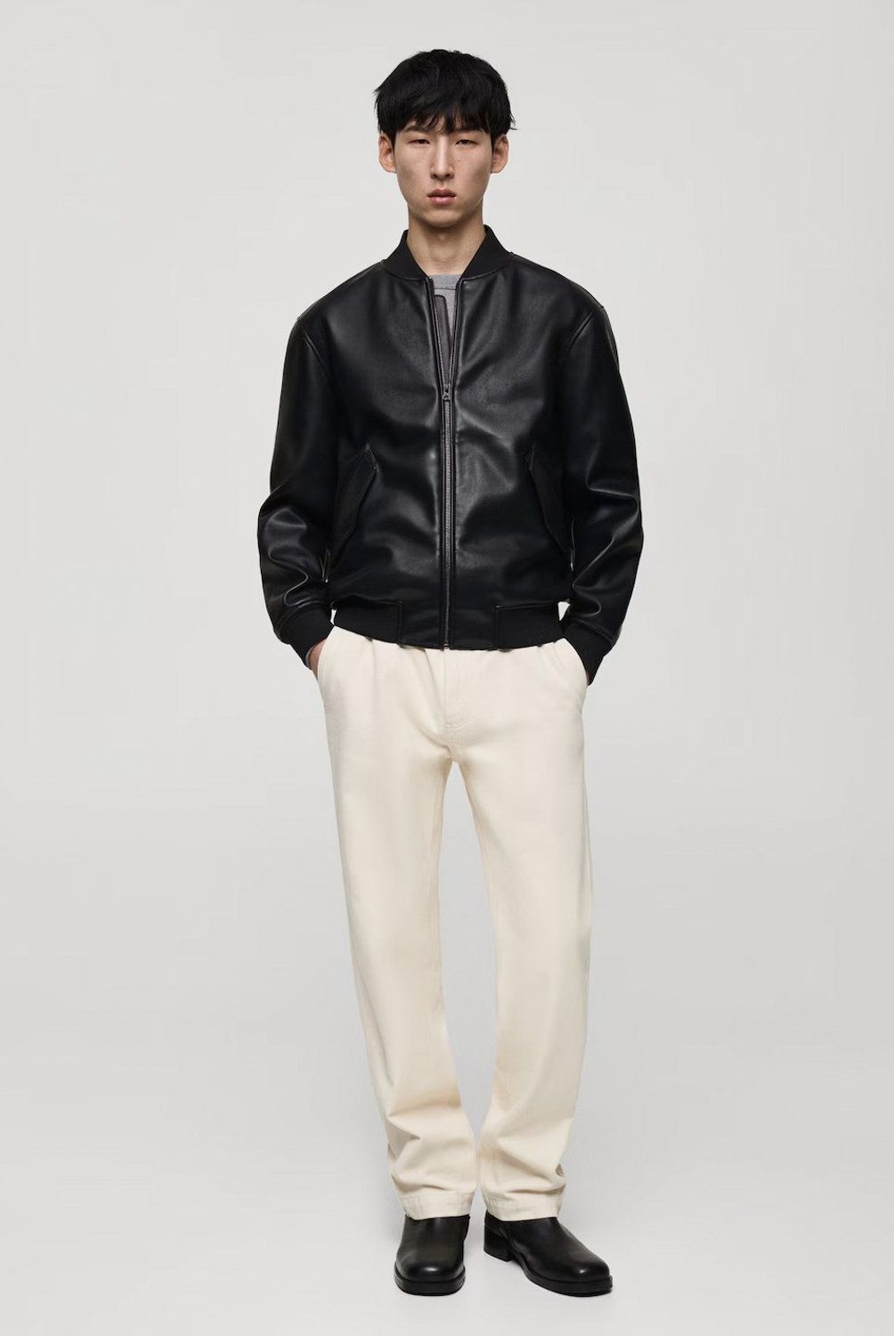 MANGO MAN - Chaqueta Bomber Efecto Piel Hombre Mango Man