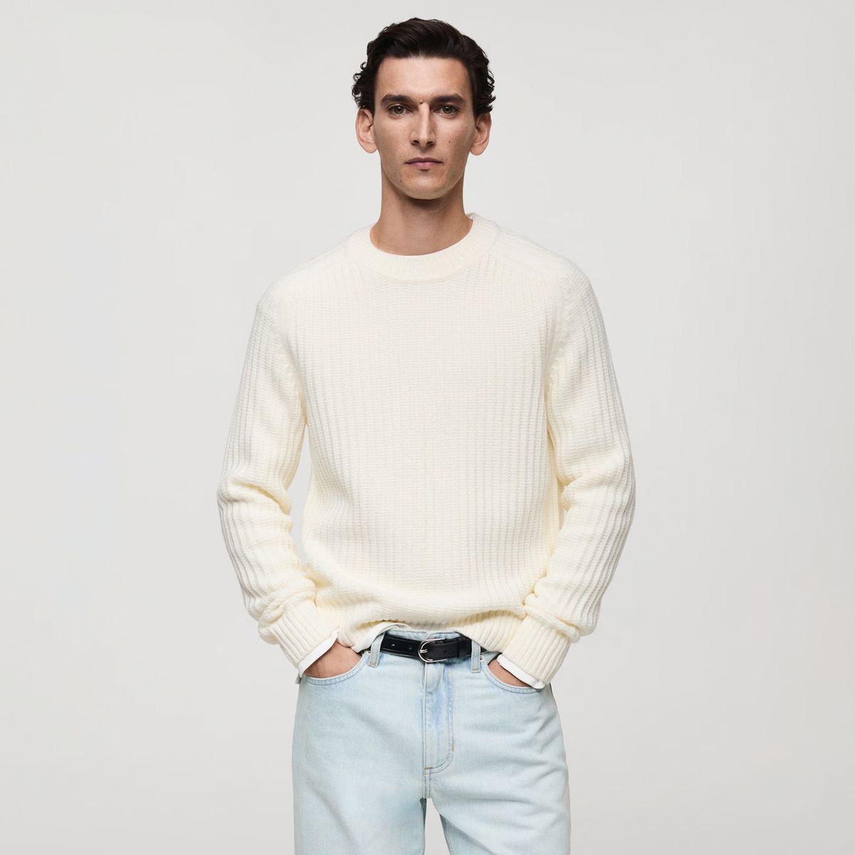MANGO MAN - Sweater Punto Canalé Mezcla Lana Hombre Mango Man