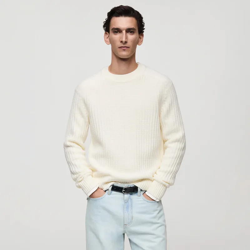 MANGO MAN - Sweater Punto Canalé Mezcla Lana Hombre Mango Man