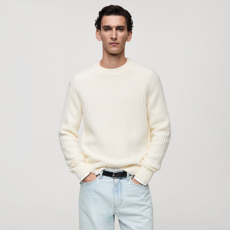 MANGO MAN - Sweater Punto Canalé Mezcla Lana Hombre Mango Man