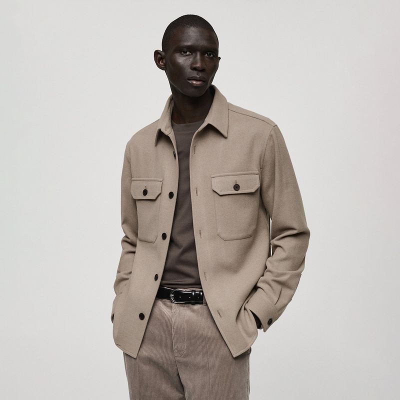 MANGO MAN - Chaqueta Mezcla Lana Franela Hombre Mango Man