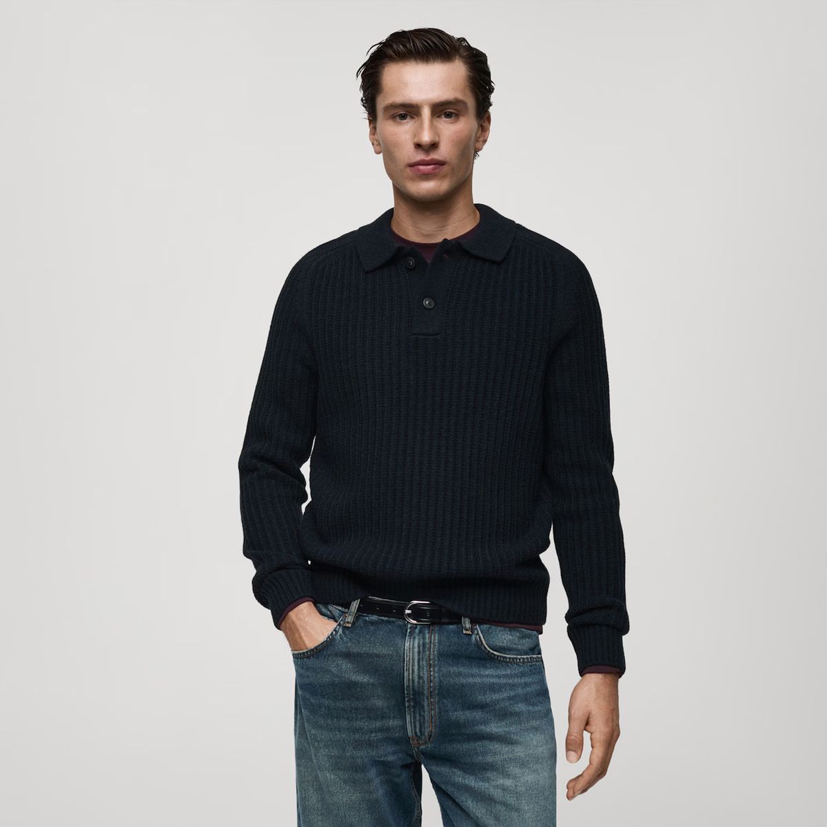 MANGO MAN - Sweater Cuello Polo Punto Canalé Hombre Mango Man