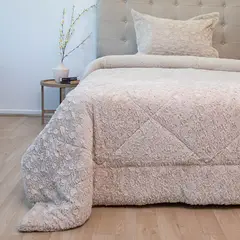 DORAL - Cubrecama Plush Sherpa 1.5 Plaza D1 Beige