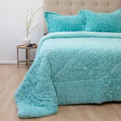 DORAL - Cubrecama Plush Sherpa 2 Plazas D1 Turquesa