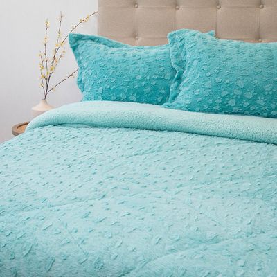 Imagen 2 del producto Cubrecama Plush Sherpa King D1 Turquesa