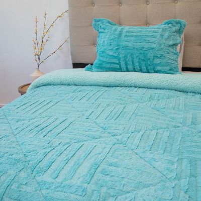 Imagen 2 del producto Cubrecama Plush Sherpa 1.5 Plaza D2 Turquesa