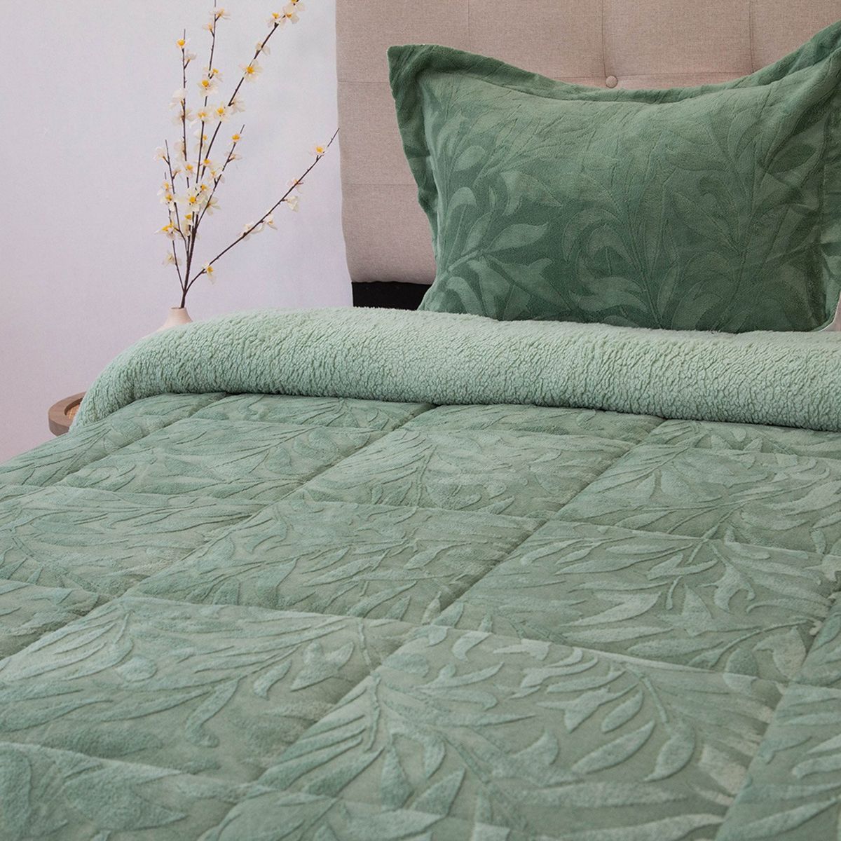 DORAL - Cubrecama Senses Sherpa 1.5 Plaza D1 Verde Doral