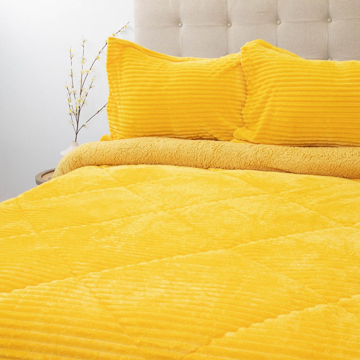 DORAL - Cubrecama Cotelon Sherpa Super King Mostaza Doral