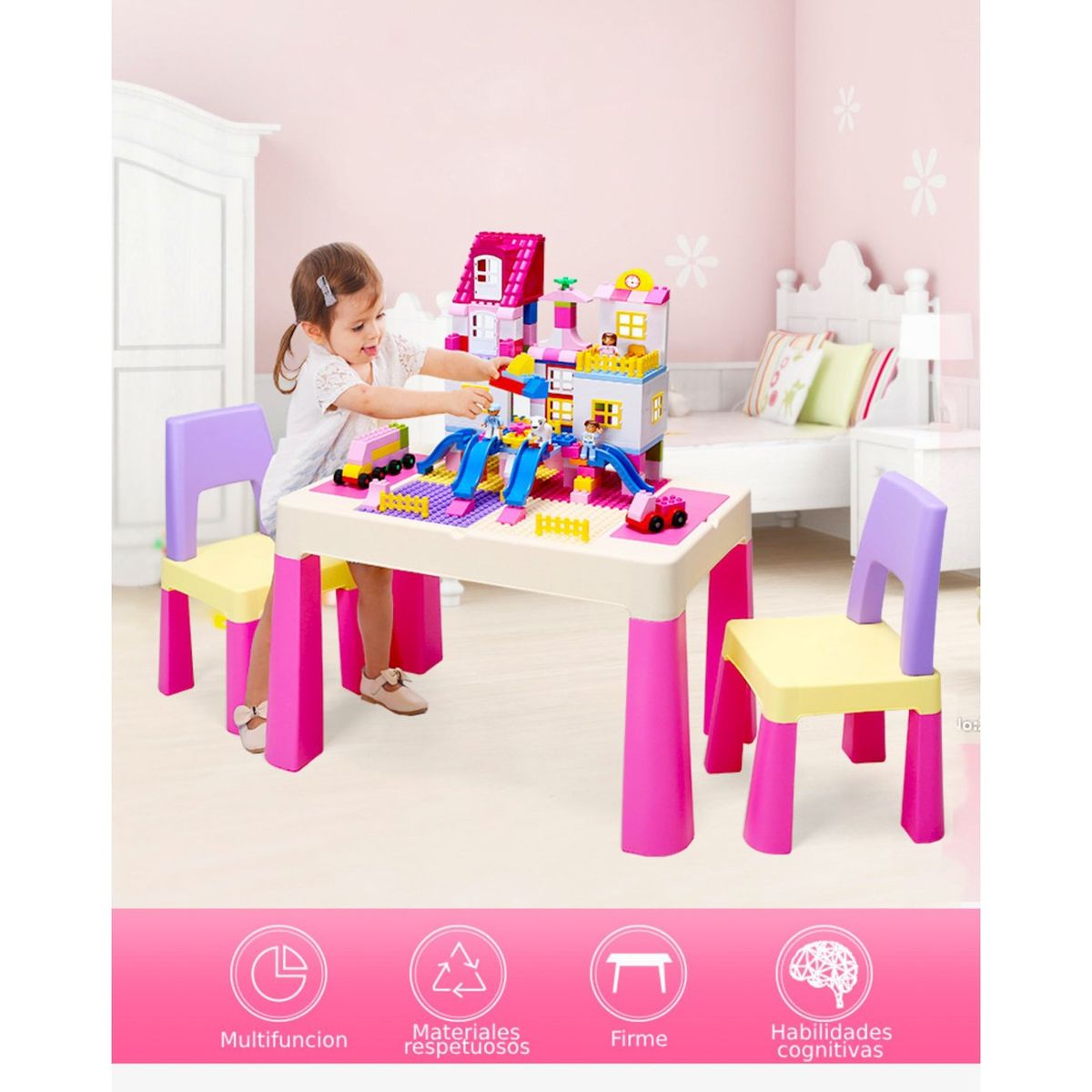 KIDSCOOL - Mesa Didactica Pink 2 Sillas Kidscool