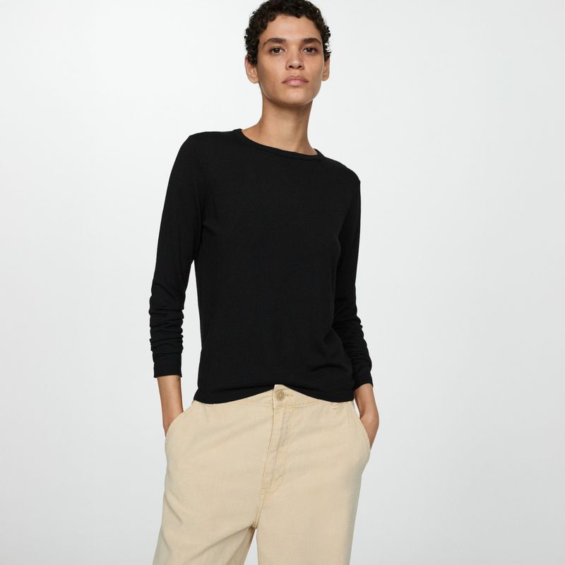 MANGO - Sweater Mezcla Lana Cuello Redondo Mujer Mango