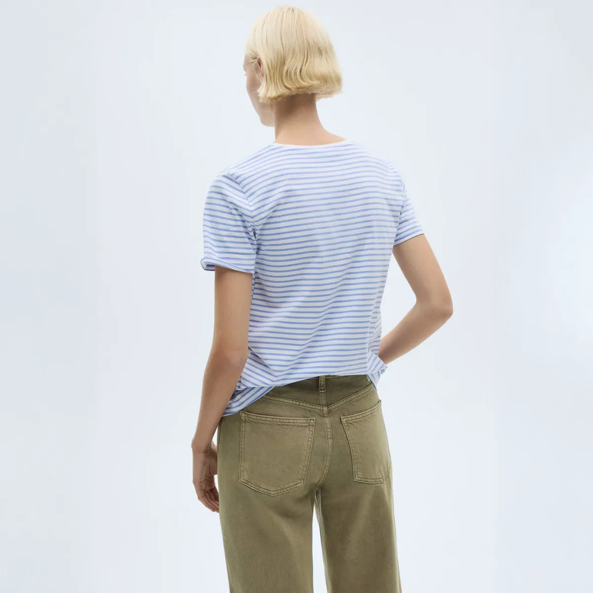 MANGO - Polera Manga Corta Rayas Algodón Mujer Mango