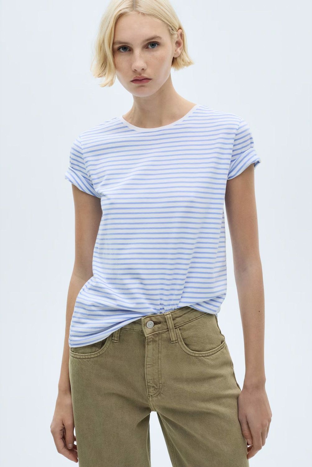 MANGO - Polera Manga Corta Rayas Algodón Mujer Mango