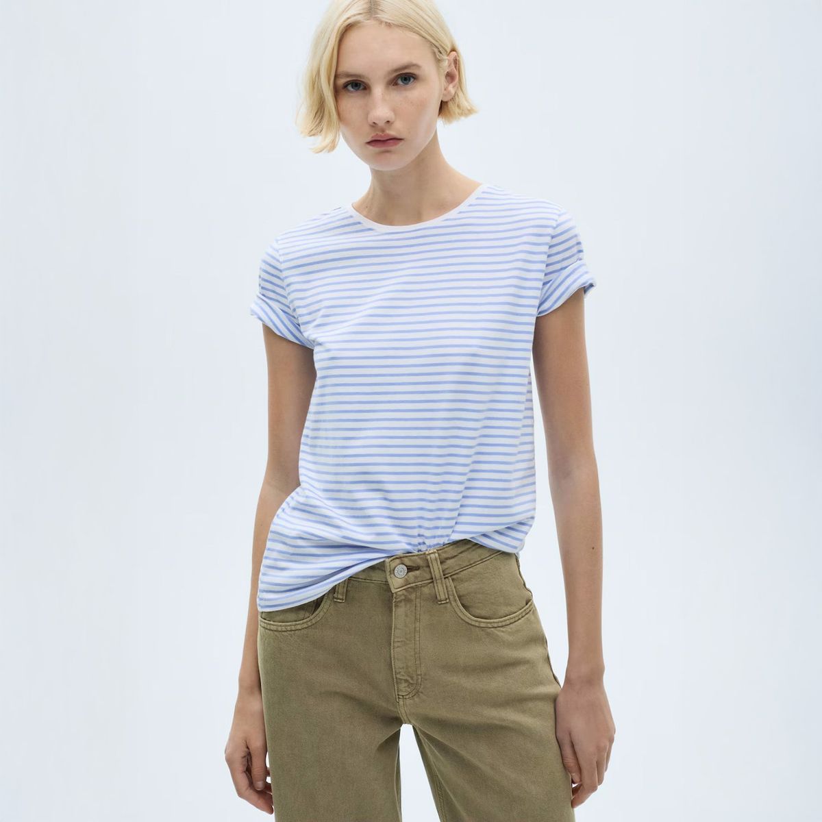 MANGO - Polera Manga Corta Rayas Algodón Mujer Mango