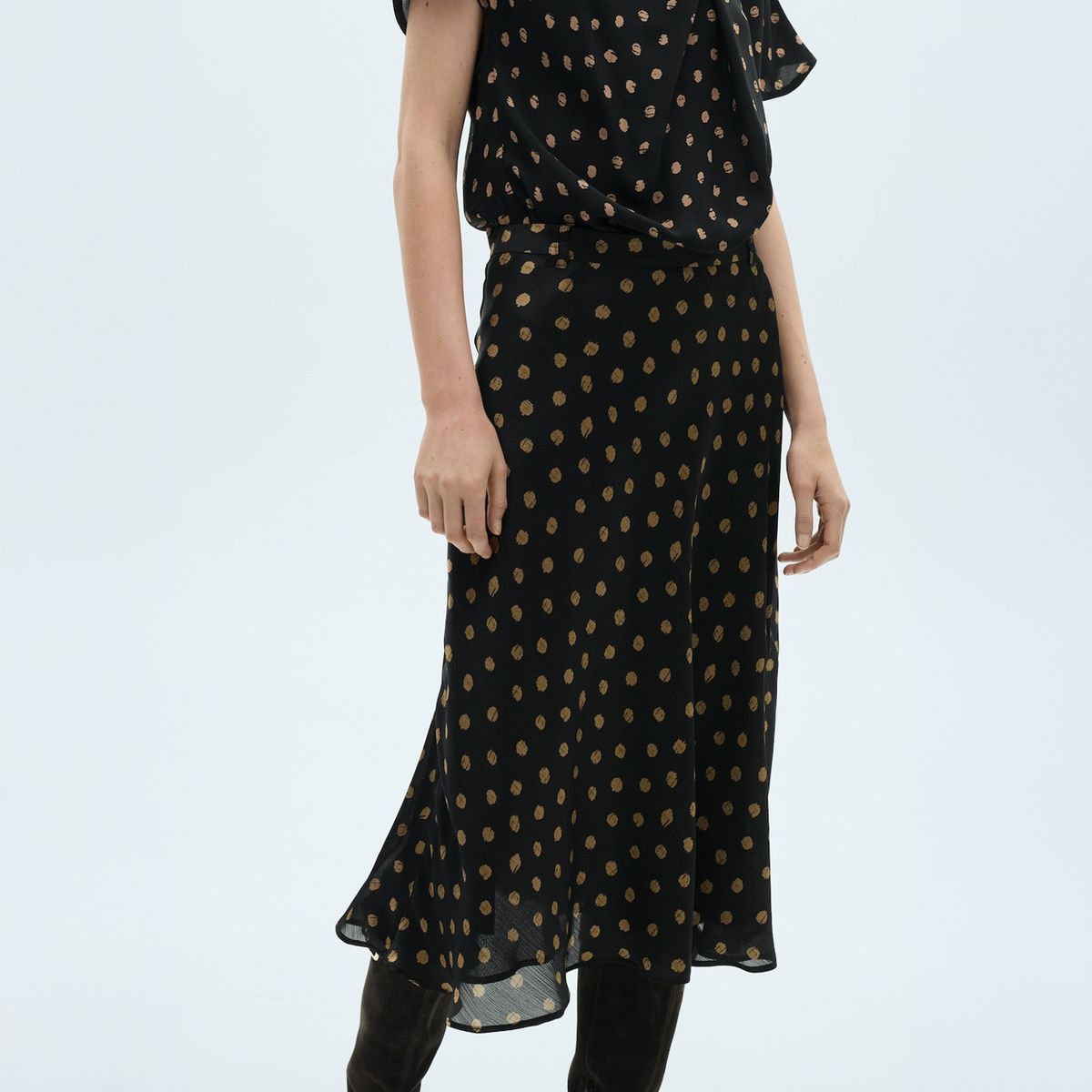 MANGO - Falda Midi Topos Mujer Mango