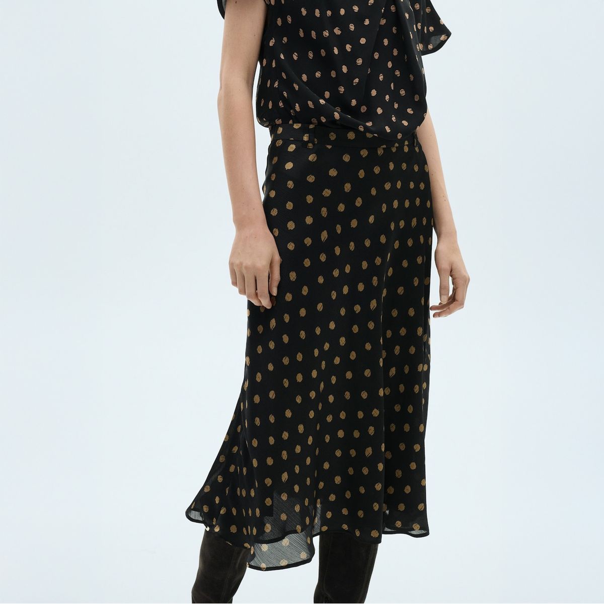 MANGO - Falda Midi Topos Mujer Mango