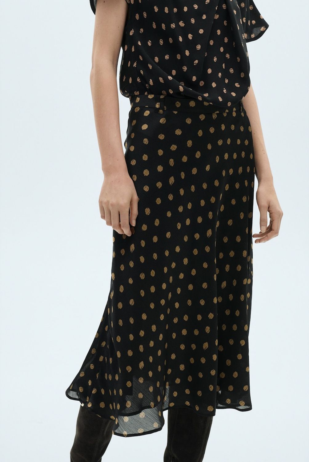 MANGO - Falda Midi Topos Mujer Mango