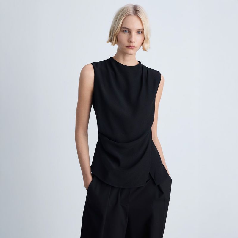 MANGO - Blusa Drapeada Sin Mangas Mujer Mango