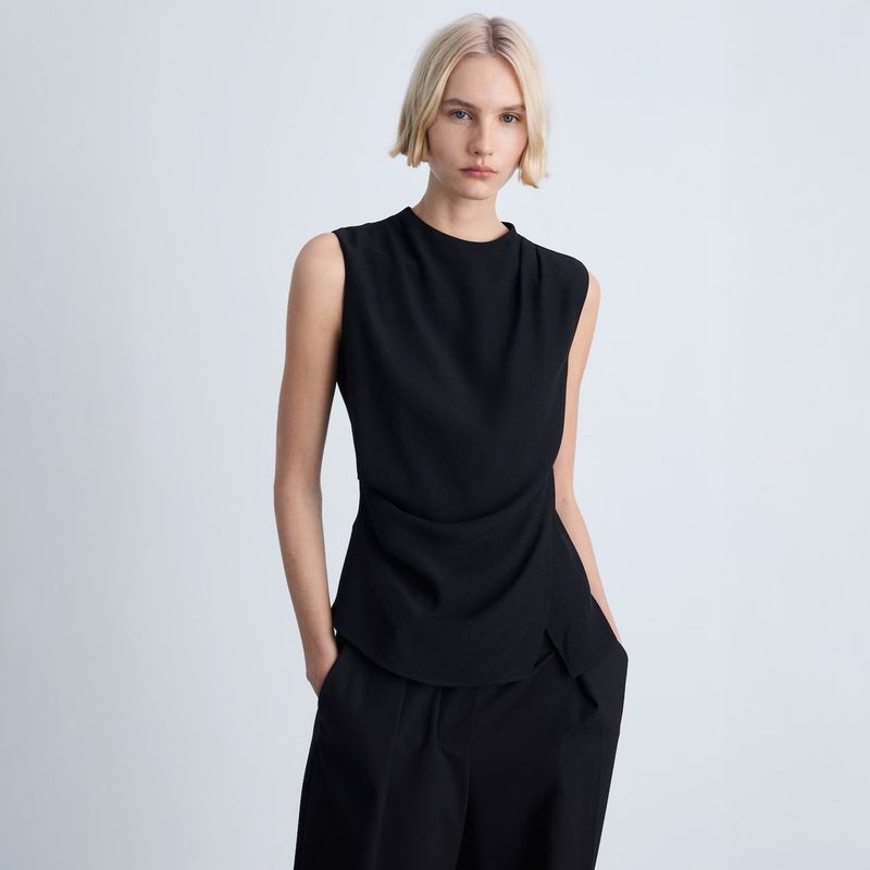 MANGO - Blusa Drapeada Sin Mangas Mujer Mango