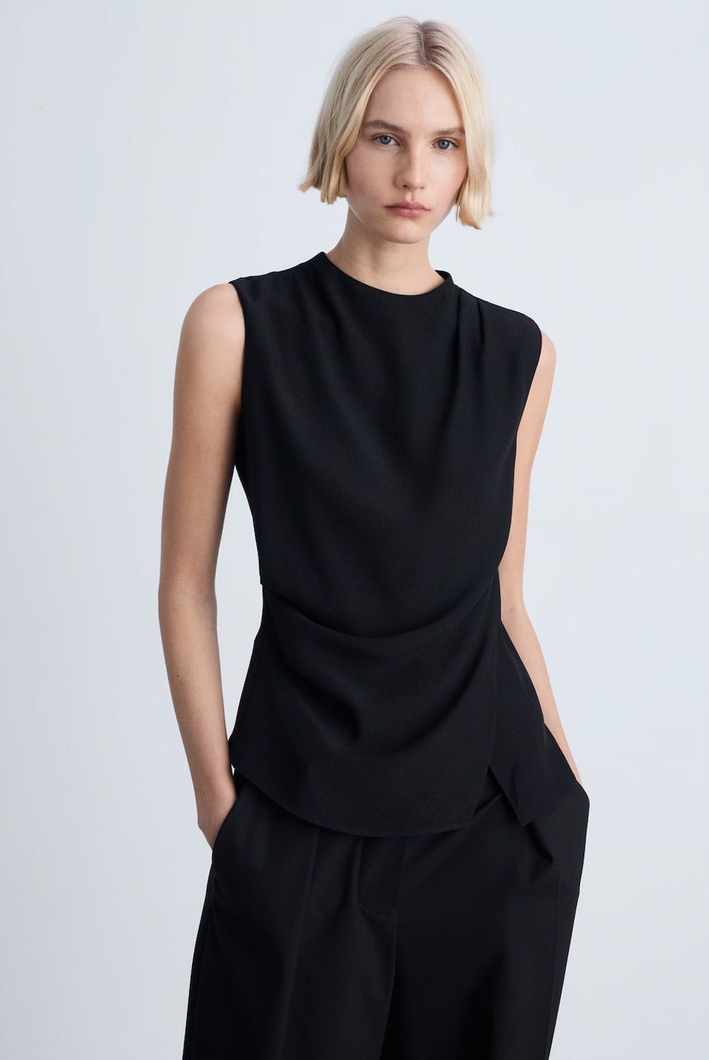MANGO - Blusa Drapeada Sin Mangas Mujer Mango