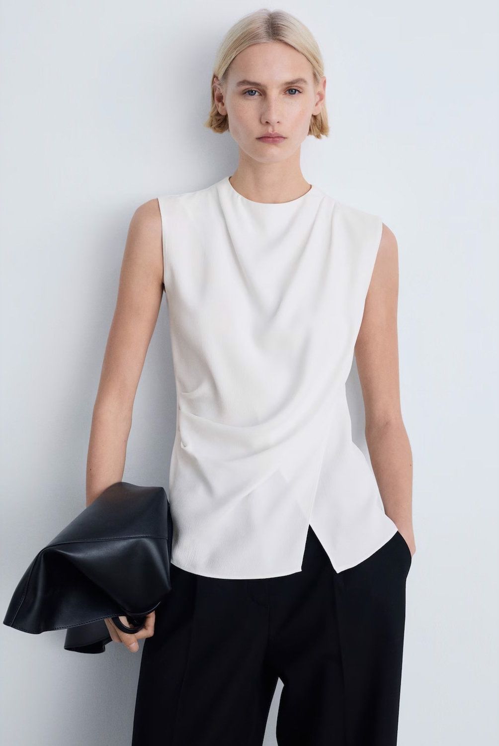 MANGO - Blusa Drapeada Sin Mangas Mujer Mango