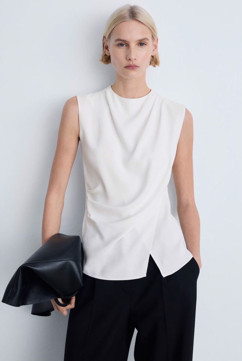 MANGO - Blusa Drapeada Sin Mangas Mujer Mango