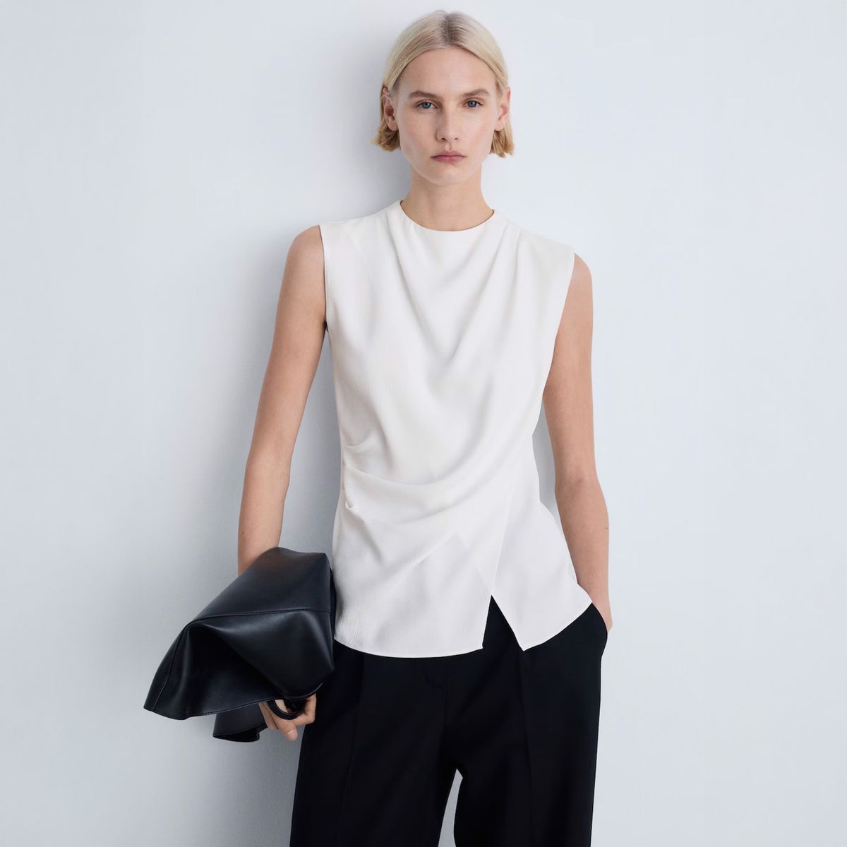 MANGO - Blusa Drapeada Sin Mangas Mujer Mango