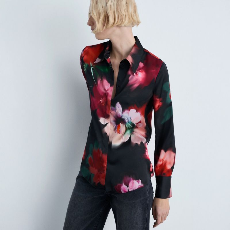 MANGO - Camisa Satinada Estampada Mujer Mango