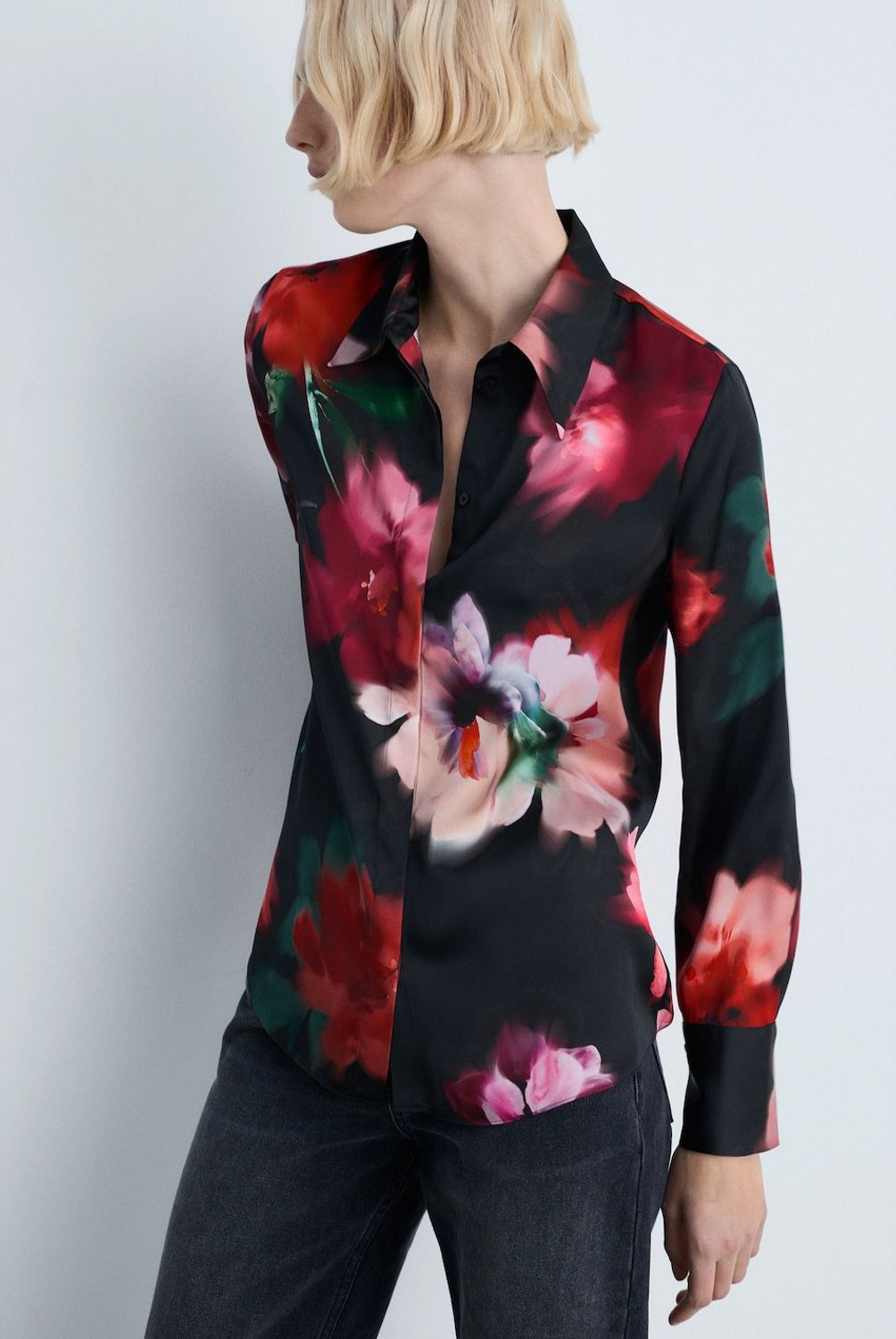 MANGO - Camisa Satinada Estampada Mujer Mango
