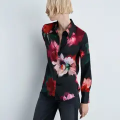 MANGO - Camisa Satinada Estampada Mujer