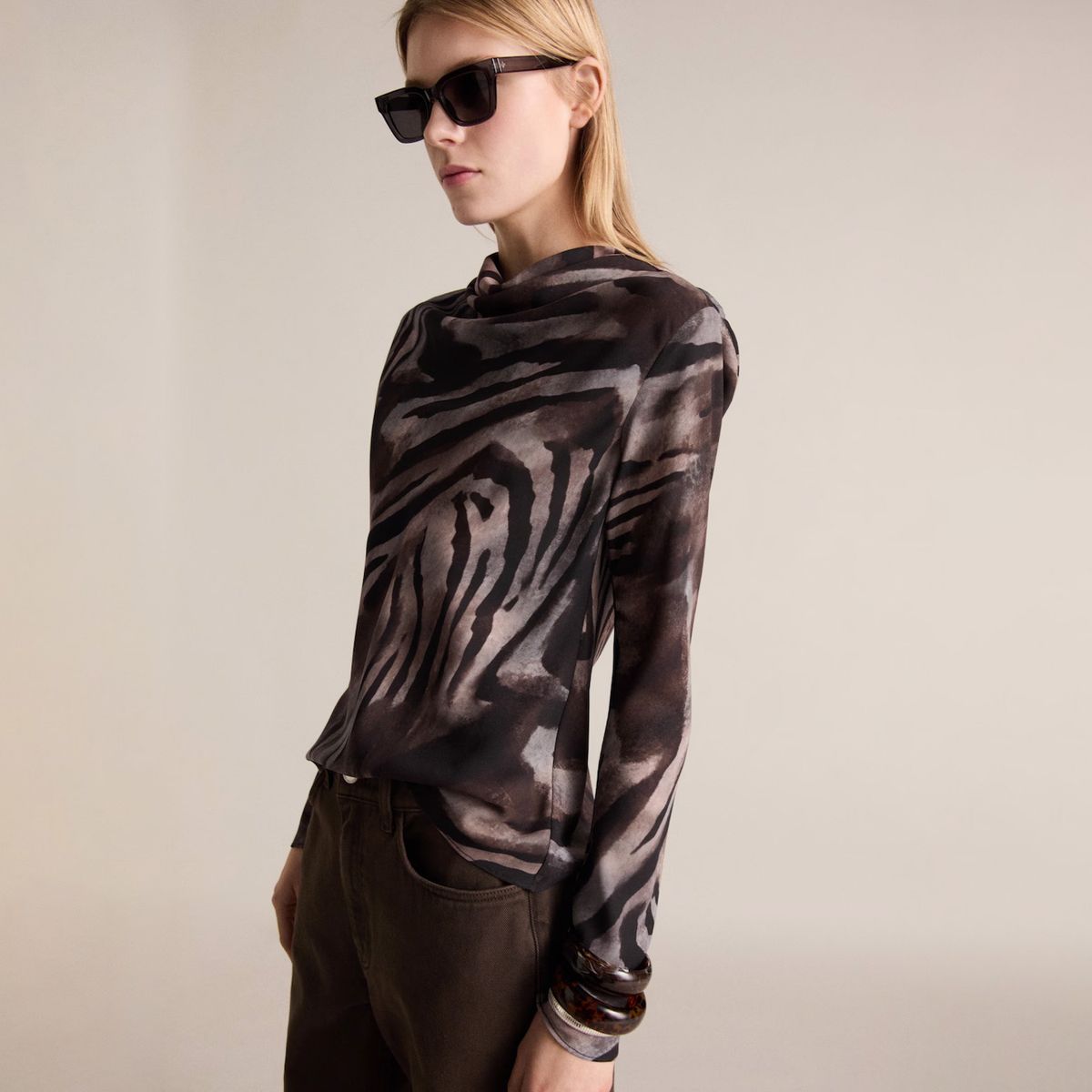 MANGO - Blusa Satinada Cebra Mujer Mango