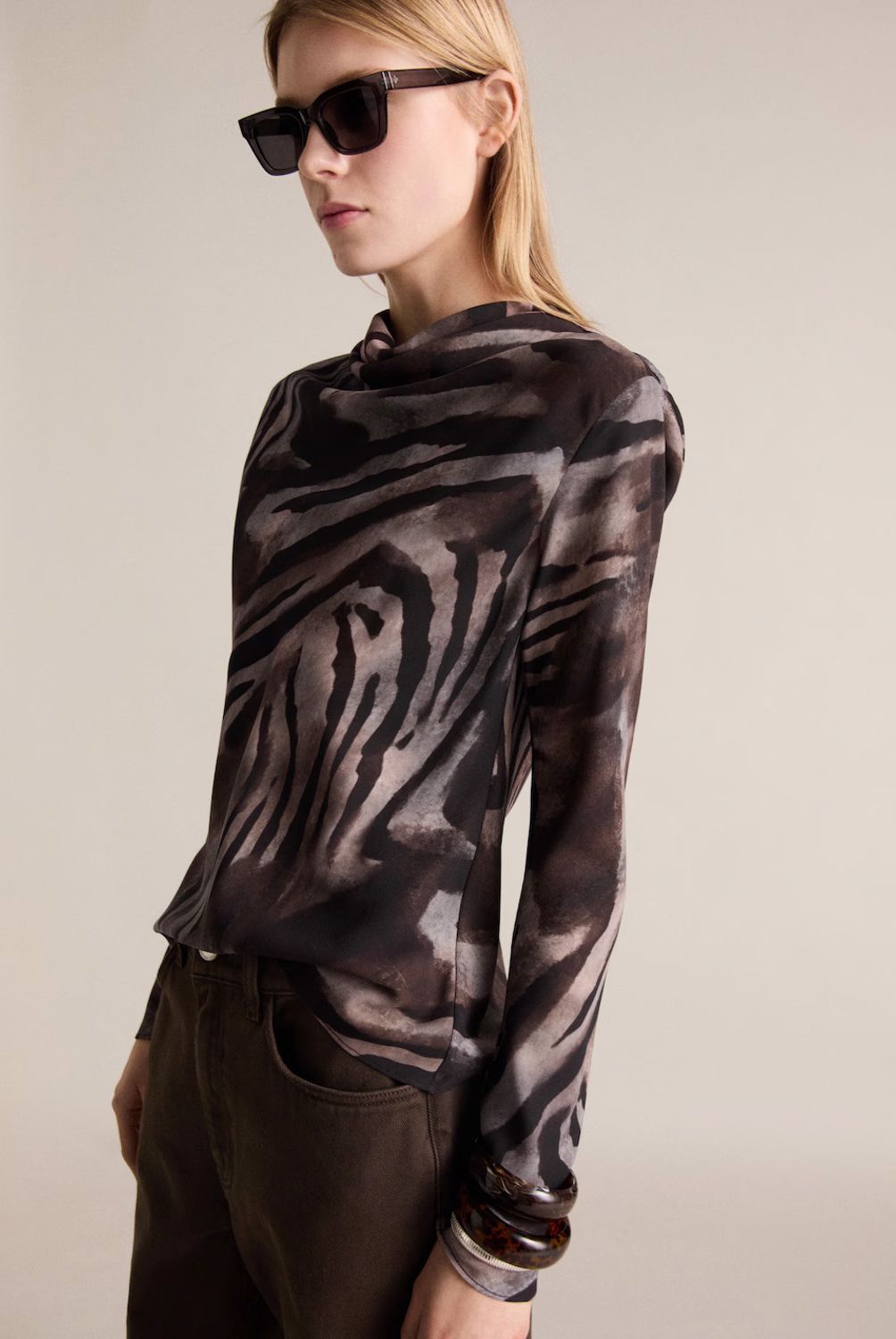 MANGO - Blusa Satinada Cebra Mujer Mango