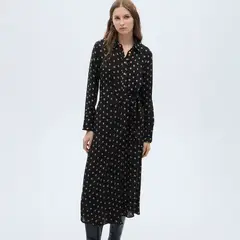 MANGO - Vestido Camisero Topos Detalle Nudo Mujer