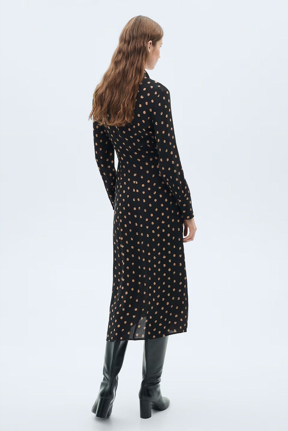 MANGO - Vestido Camisero Topos Detalle Nudo Mujer Mango