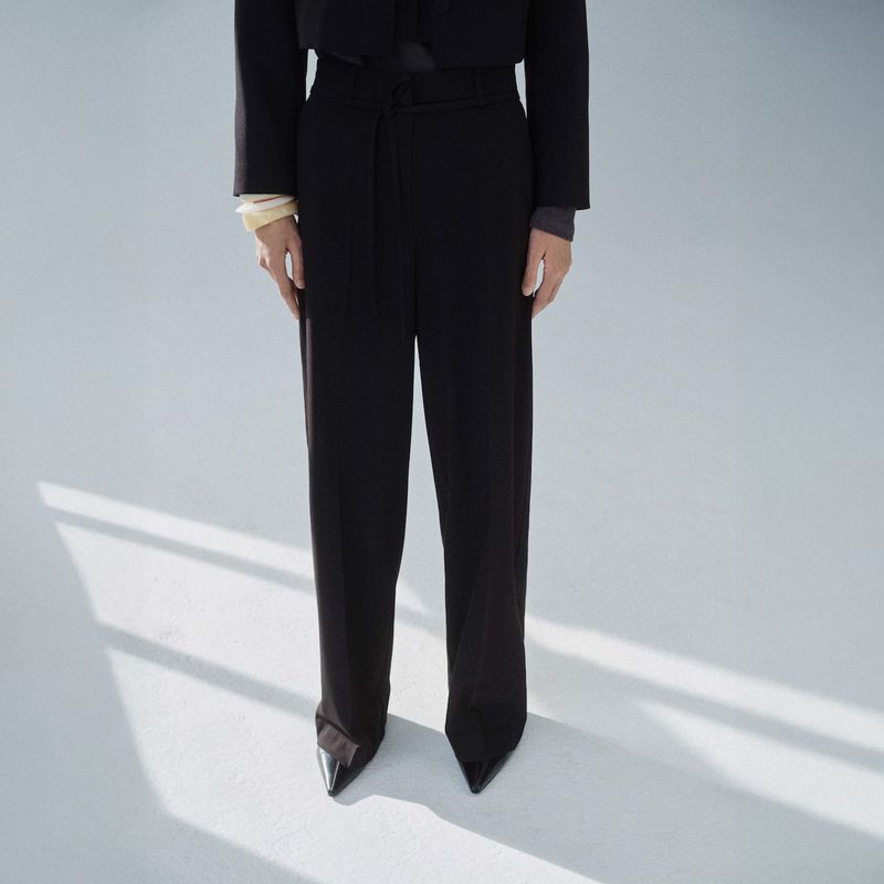 MANGO - Pantalón Traje Recto Lazo Mujer Mango