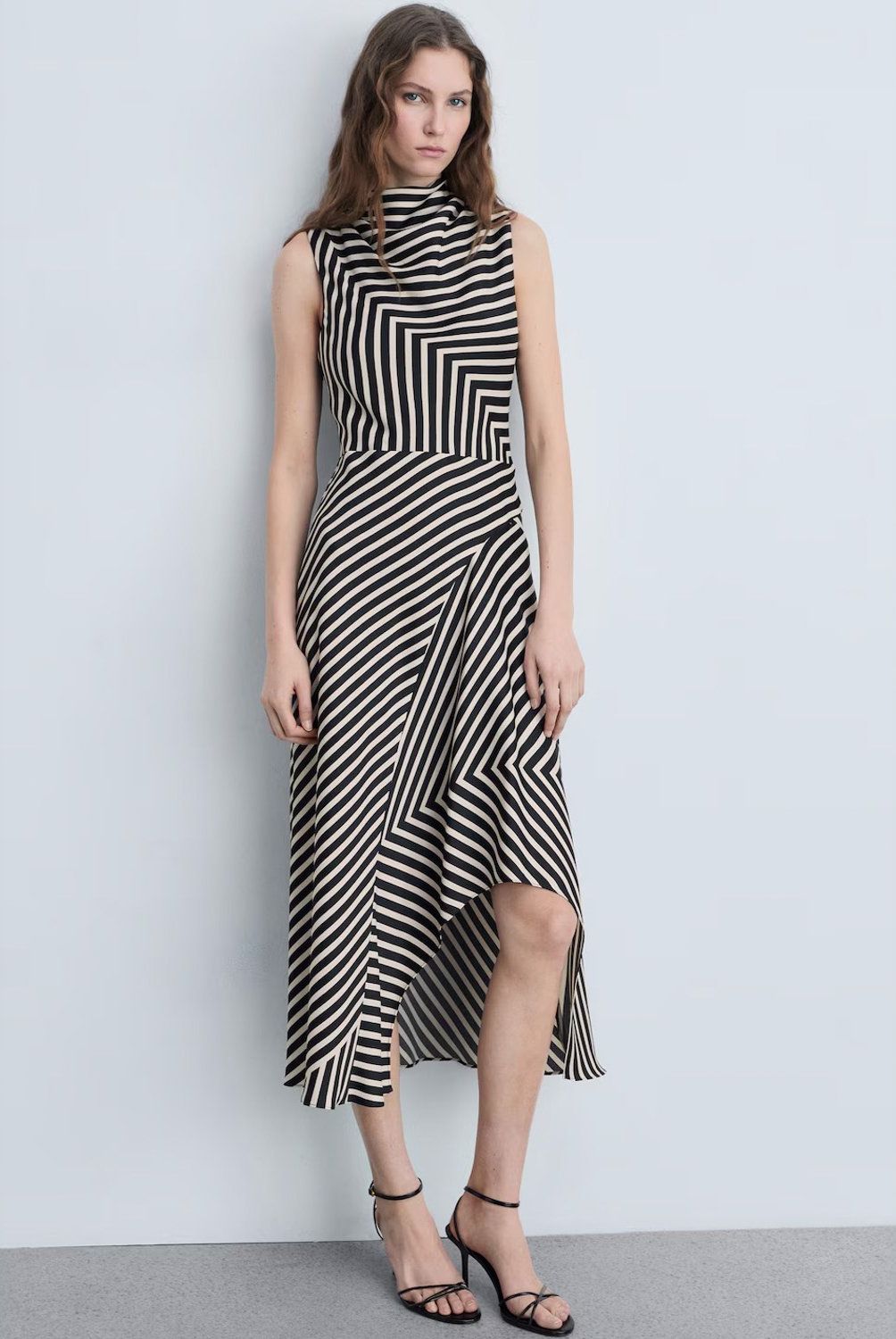 MANGO - Vestido Asimétrico Estampado Rayas Mujer Mango