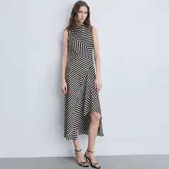 MANGO - Vestido Asimétrico Estampado Rayas Mujer