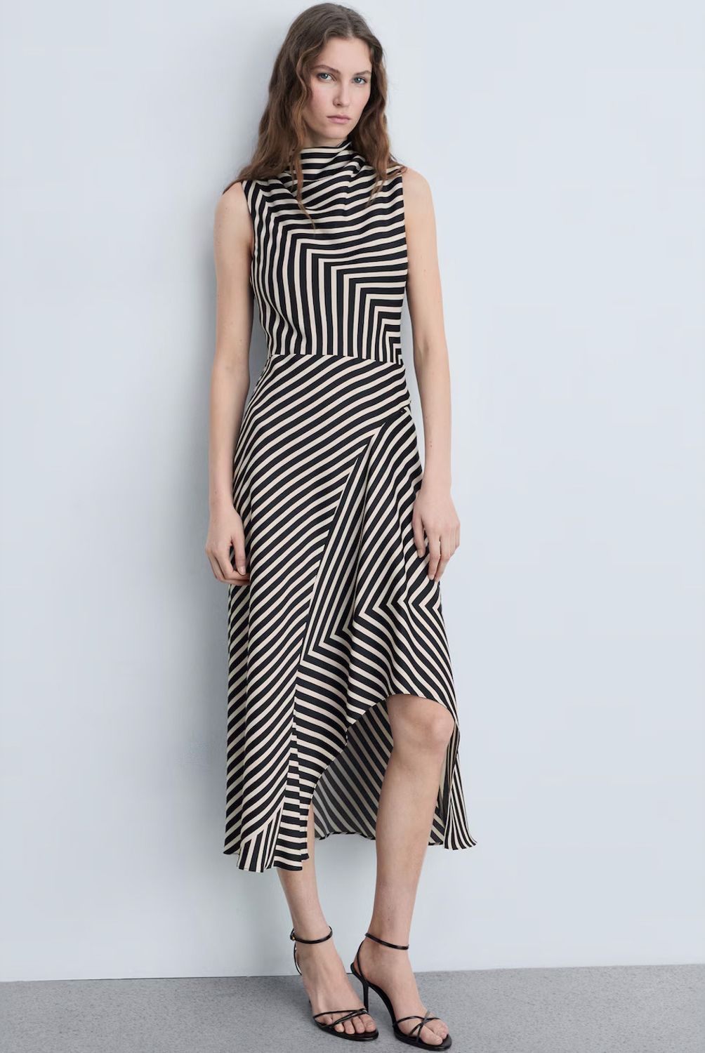MANGO - Vestido Asimétrico Estampado Rayas Mujer Mango